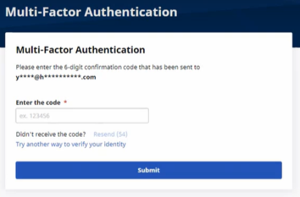 In the image, the Multi-Factor Authentication pages displays with a field to enter the code.